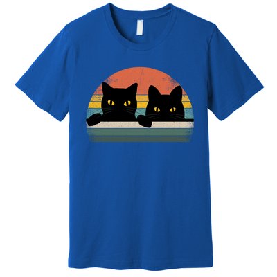 Black Cat Vintage Retro Style Cats Lover Gift Premium T-Shirt