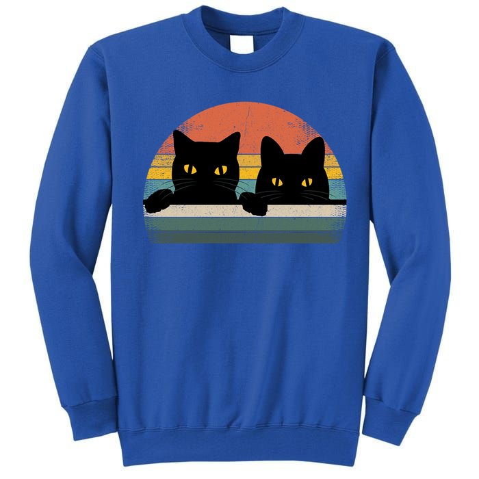 Black Cat Vintage Retro Style Cats Lover Gift Tall Sweatshirt