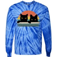 Black Cat Vintage Retro Style Cats Lover Gift Tie-Dye Long Sleeve Shirt