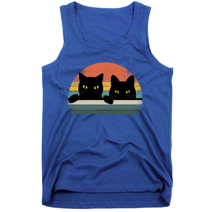 Black Cat Vintage Retro Style Cats Lover Gift Tank Top