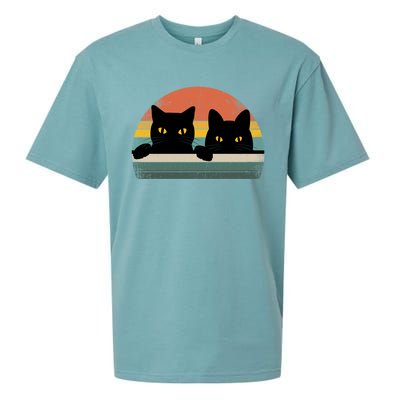 Black Cat Vintage Retro Style Cats Lover Gift Sueded Cloud Jersey T-Shirt