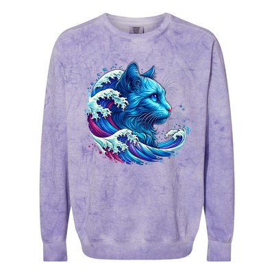 Blue Cat Wave For Kamala 47 Funny Cat Ladies Harris 2024 Colorblast Crewneck Sweatshirt