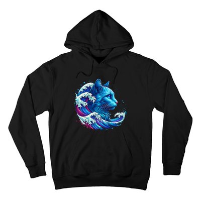 Blue Cat Wave For Kamala 47 Funny Cat Ladies Harris 2024 Hoodie