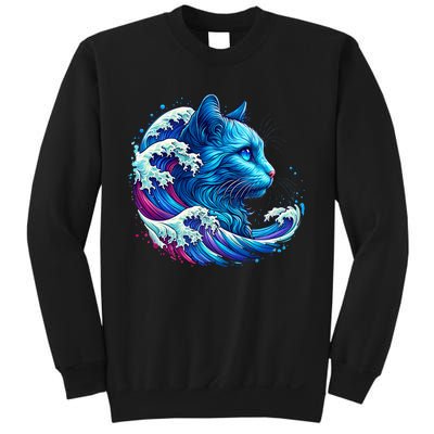 Blue Cat Wave For Kamala 47 Funny Cat Ladies Harris 2024 Sweatshirt