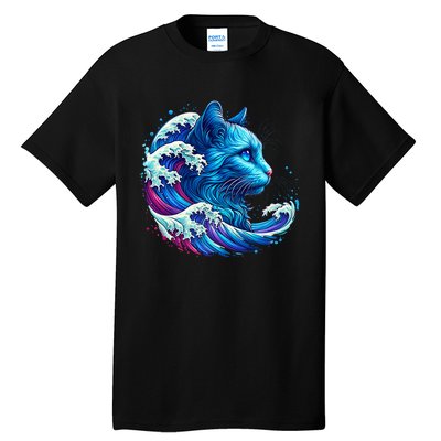 Blue Cat Wave For Kamala 47 Funny Cat Ladies Harris 2024 Tall T-Shirt