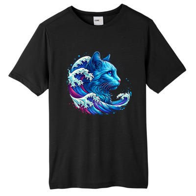 Blue Cat Wave For Kamala 47 Funny Cat Ladies Harris 2024 Tall Fusion ChromaSoft Performance T-Shirt