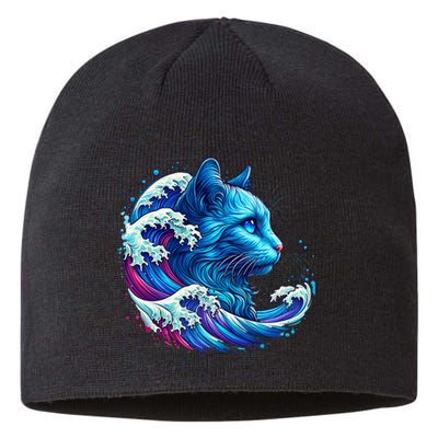 Blue Cat Wave For Kamala 47 Funny Cat Ladies Harris 2024 Sustainable Beanie