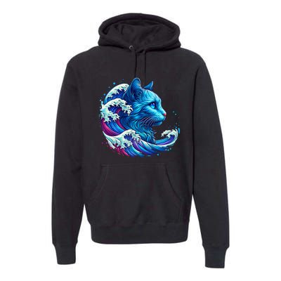 Blue Cat Wave For Kamala 47 Funny Cat Ladies Harris 2024 Premium Hoodie