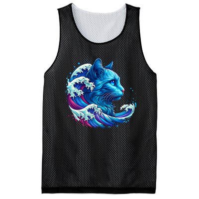 Blue Cat Wave For Kamala 47 Funny Cat Ladies Harris 2024 Mesh Reversible Basketball Jersey Tank