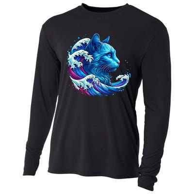 Blue Cat Wave For Kamala 47 Funny Cat Ladies Harris 2024 Cooling Performance Long Sleeve Crew