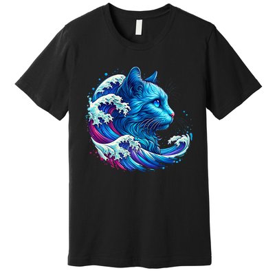 Blue Cat Wave For Kamala 47 Funny Cat Ladies Harris 2024 Premium T-Shirt