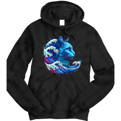 Blue Cat Wave For Kamala 47 Funny Cat Ladies Harris 2024 Tie Dye Hoodie