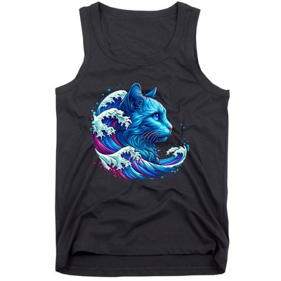 Blue Cat Wave For Kamala 47 Funny Cat Ladies Harris 2024 Tank Top