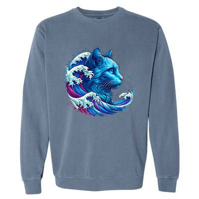 Blue Cat Wave For Kamala 47 Funny Cat Ladies Harris 2024 Garment-Dyed Sweatshirt