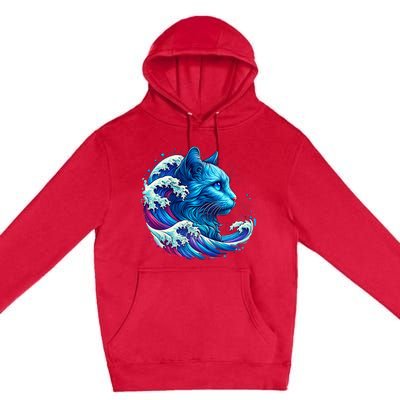 Blue Cat Wave For Kamala 47 Funny Cat Ladies Harris 2024 Premium Pullover Hoodie