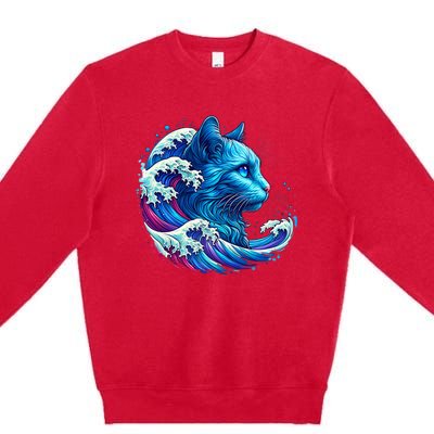 Blue Cat Wave For Kamala 47 Funny Cat Ladies Harris 2024 Premium Crewneck Sweatshirt