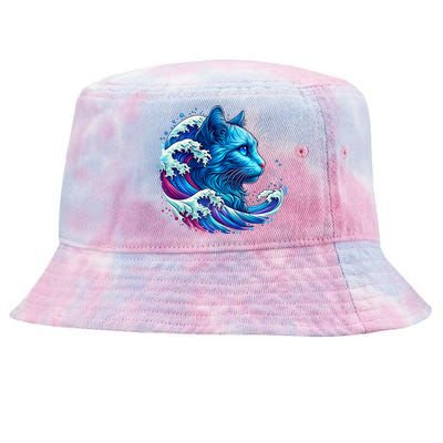 Blue Cat Wave For Kamala 47 Funny Cat Ladies Harris 2024 Tie-Dyed Bucket Hat