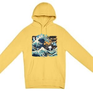 Blue Cats Wave For Kamala Funny Cat Lady President Premium Pullover Hoodie