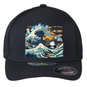 Blue Cats Wave For Kamala Funny Cat Lady President Flexfit Unipanel Trucker Cap