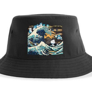 Blue Cats Wave For Kamala Funny Cat Lady President Sustainable Bucket Hat