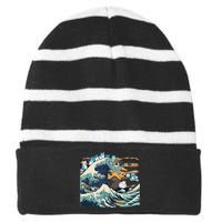 Blue Cats Wave For Kamala Funny Cat Lady President Striped Beanie with Solid Band