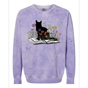 Black Cat With Flowers Book Retro Meaningful Gift Colorblast Crewneck Sweatshirt