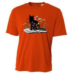 Black Cat With Flowers Book Retro Meaningful Gift Cooling Performance Crew T-Shirt