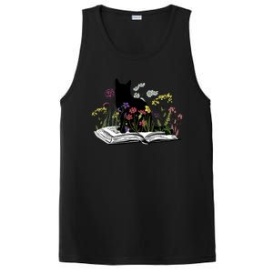 Black Cat With Flowers Book Retro Meaningful Gift PosiCharge Competitor Tank