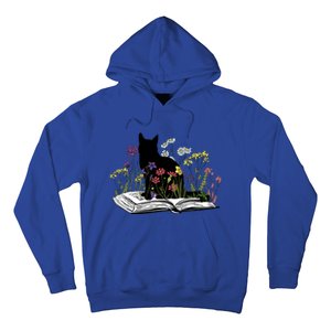 Black Cat With Flowers Book Retro Meaningful Gift Hoodie