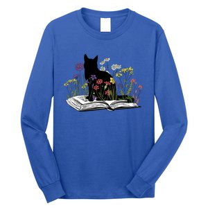 Black Cat With Flowers Book Retro Meaningful Gift Long Sleeve Shirt