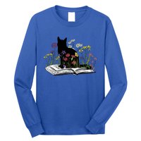 Black Cat With Flowers Book Retro Meaningful Gift Long Sleeve Shirt