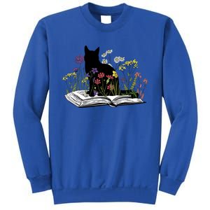 Black Cat With Flowers Book Retro Meaningful Gift Sweatshirt