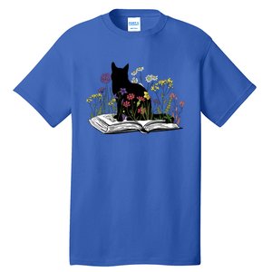 Black Cat With Flowers Book Retro Meaningful Gift Tall T-Shirt