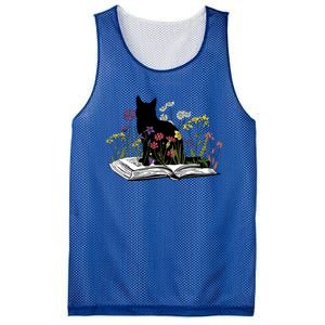 Black Cat With Flowers Book Retro Meaningful Gift Mesh Reversible Basketball Jersey Tank