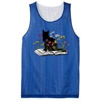 Black Cat With Flowers Book Retro Meaningful Gift Mesh Reversible Basketball Jersey Tank