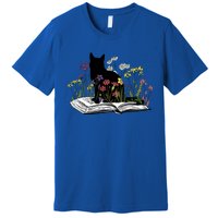 Black Cat With Flowers Book Retro Meaningful Gift Premium T-Shirt