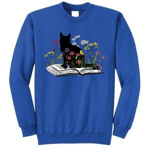 Black Cat With Flowers Book Retro Meaningful Gift Tall Sweatshirt