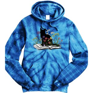 Black Cat With Flowers Book Retro Meaningful Gift Tie Dye Hoodie