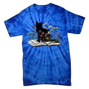 Black Cat With Flowers Book Retro Meaningful Gift Tie-Dye T-Shirt