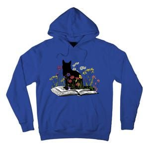 Black Cat With Flowers Book Retro Meaningful Gift Tall Hoodie