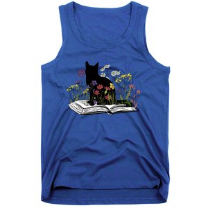 Black Cat With Flowers Book Retro Meaningful Gift Tank Top