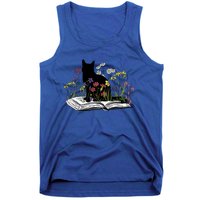 Black Cat With Flowers Book Retro Meaningful Gift Tank Top