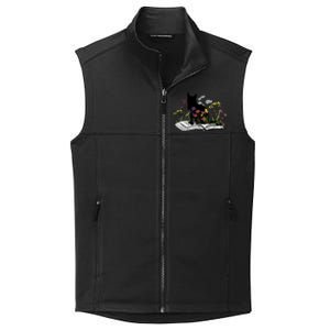 Black Cat With Flowers Book Retro Meaningful Gift Collective Smooth Fleece Vest