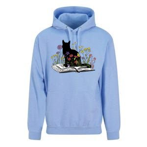 Black Cat With Flowers Book Retro Meaningful Gift Unisex Surf Hoodie