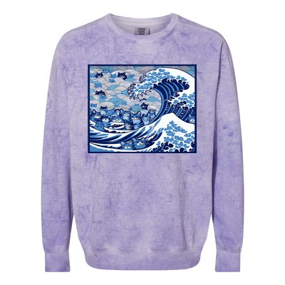 Blue Cats Wave For Kamala Funny Cat Ladies Wave Of Blue Design Colorblast Crewneck Sweatshirt