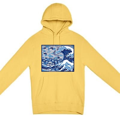 Blue Cats Wave For Kamala Funny Cat Ladies Wave Of Blue Design Premium Pullover Hoodie