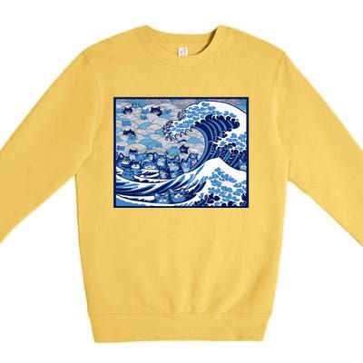 Blue Cats Wave For Kamala Funny Cat Ladies Wave Of Blue Design Premium Crewneck Sweatshirt