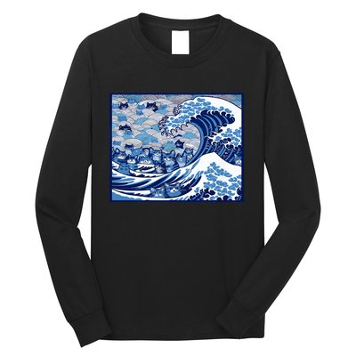 Blue Cats Wave For Kamala Funny Cat Ladies Wave Of Blue Design Long Sleeve Shirt