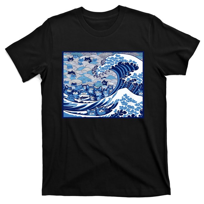 Blue Cats Wave For Kamala Funny Cat Ladies Wave Of Blue Design T-Shirt