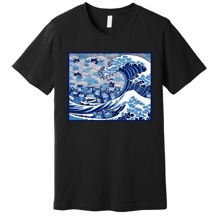 Blue Cats Wave For Kamala Funny Cat Ladies Wave Of Blue Design Premium T-Shirt